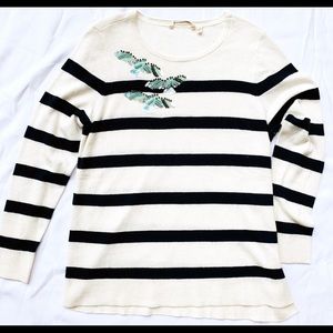 Soft Surroundings Bye bye birdie sweater wool blend cream navy blue stripe L new